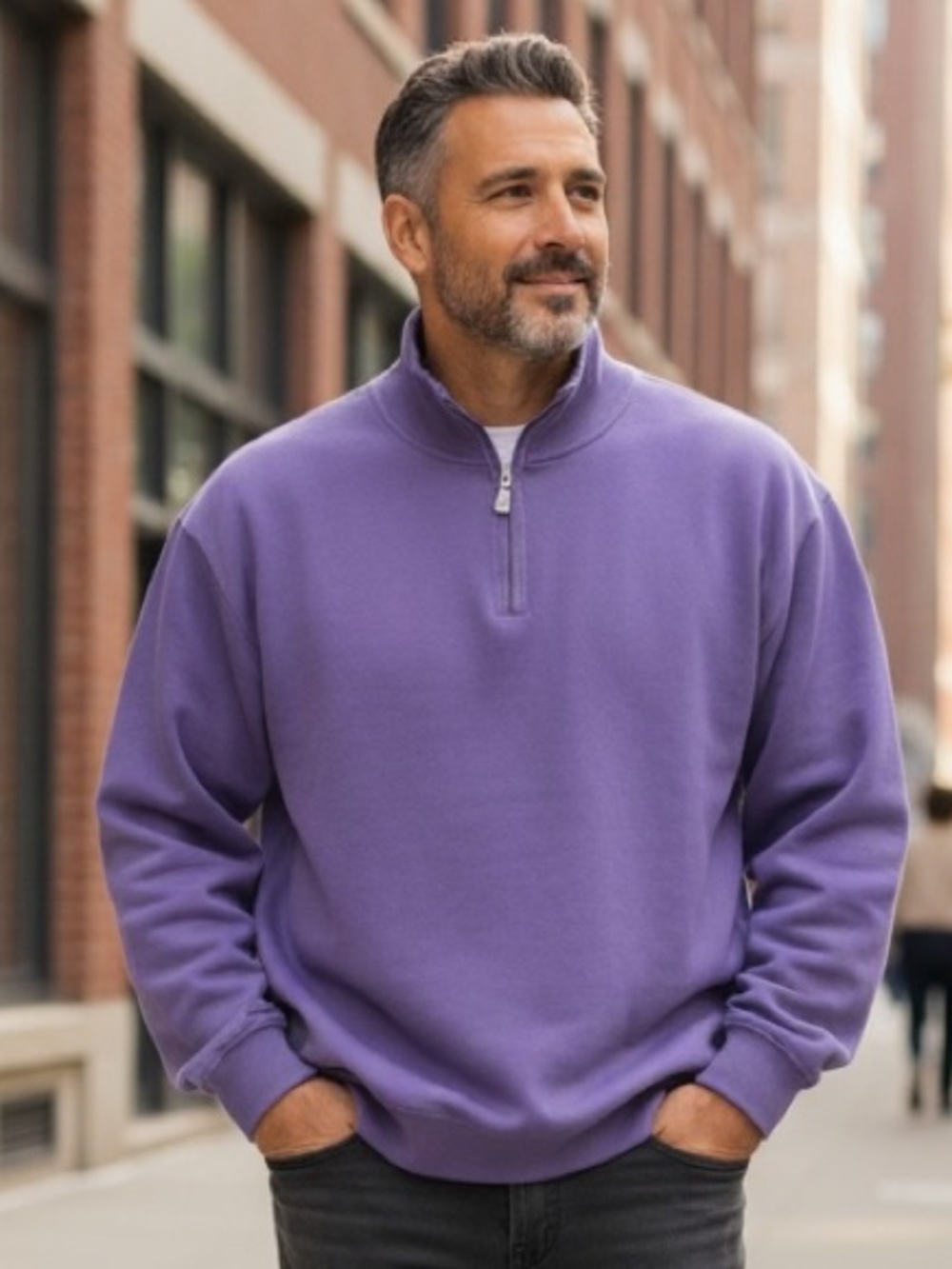 Classic Bachrach Rich Purple Quarter-zip Pullover, Size XL, Made in Italy
